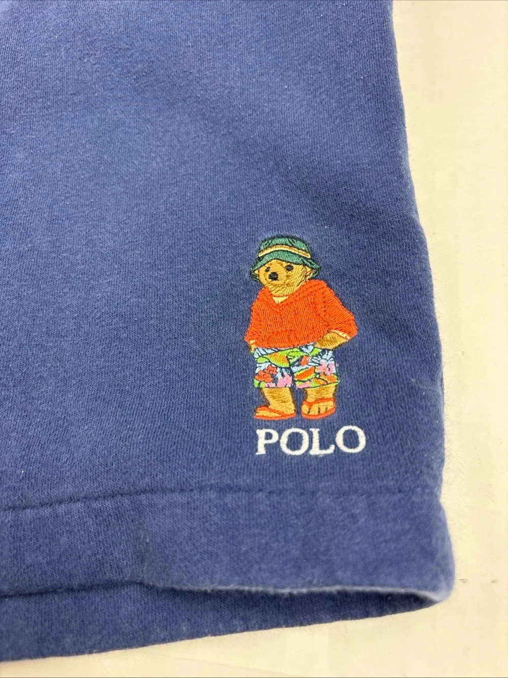 Polo Ralph Lauren Men Large Sweatshorts Blue Bear Embroidered Elastic Waist